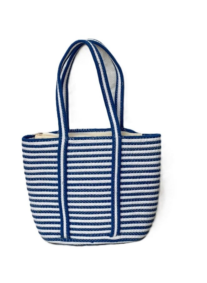 FIBREGOLD blue and white striped cotton tote bag | spacious shoulder handbag for women | multipurpose travel, beach, and shopping bag with long handles - Image 1